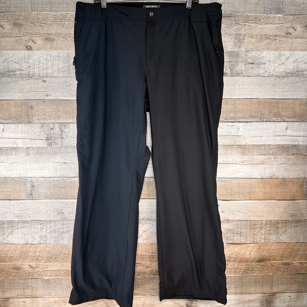 Eddie Bauer Women Plus Fleece Lined Tech Hiking Pants Black Flare Hem 20W
